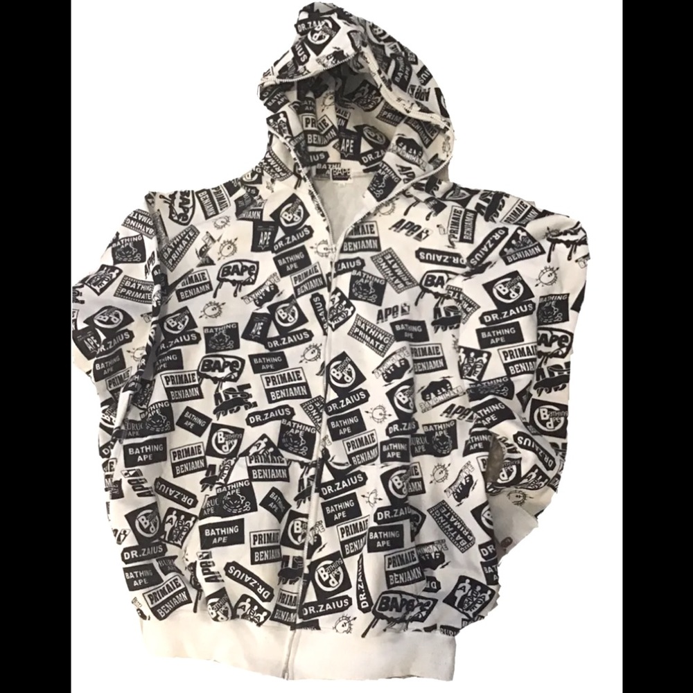 SOLD Vintage Bape Black And White Full Zip Hoodie Men's XXL 100% Authentic SOLD